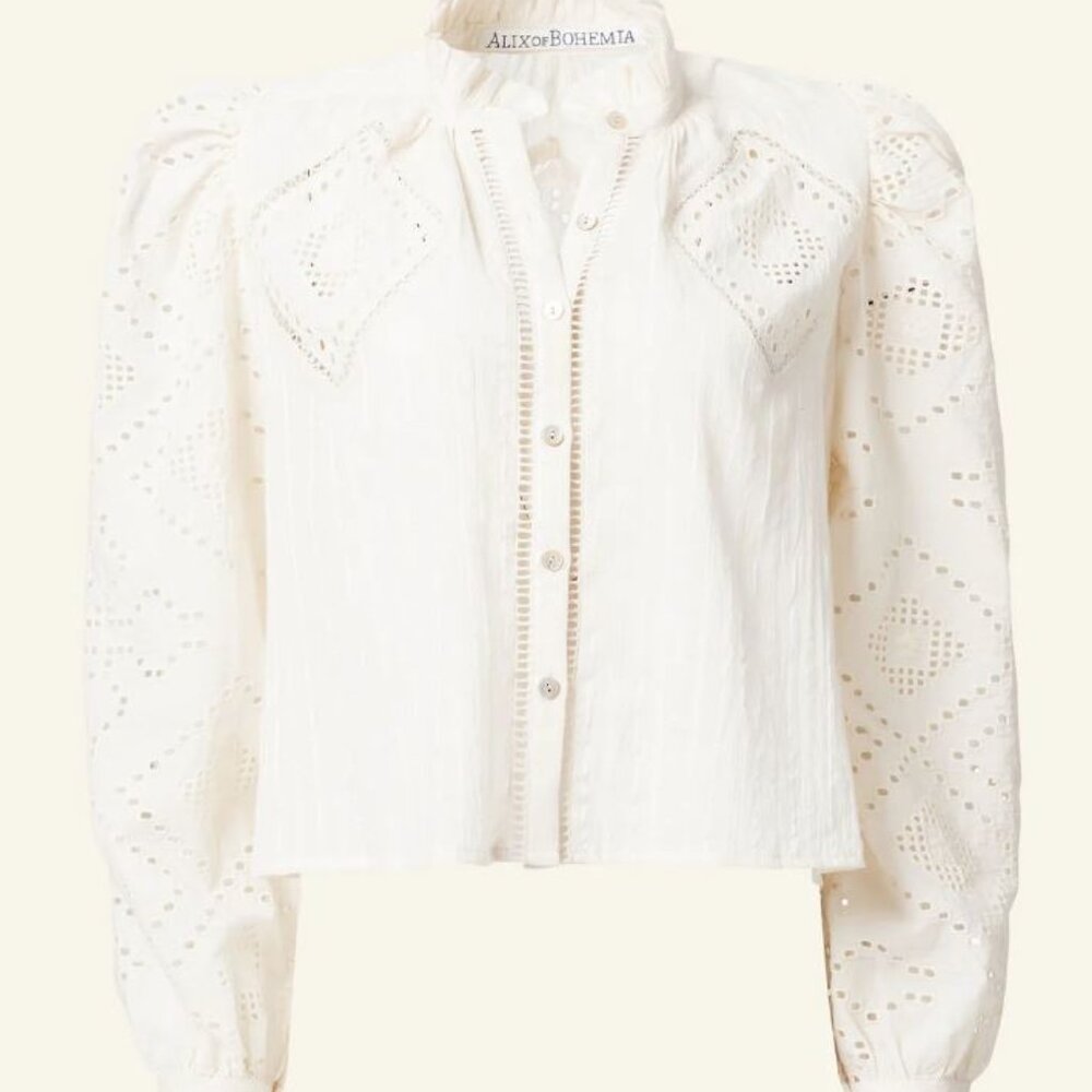 Alix of Bohemia Annabel Pearl Eyelit Shirt, XS, Pearl